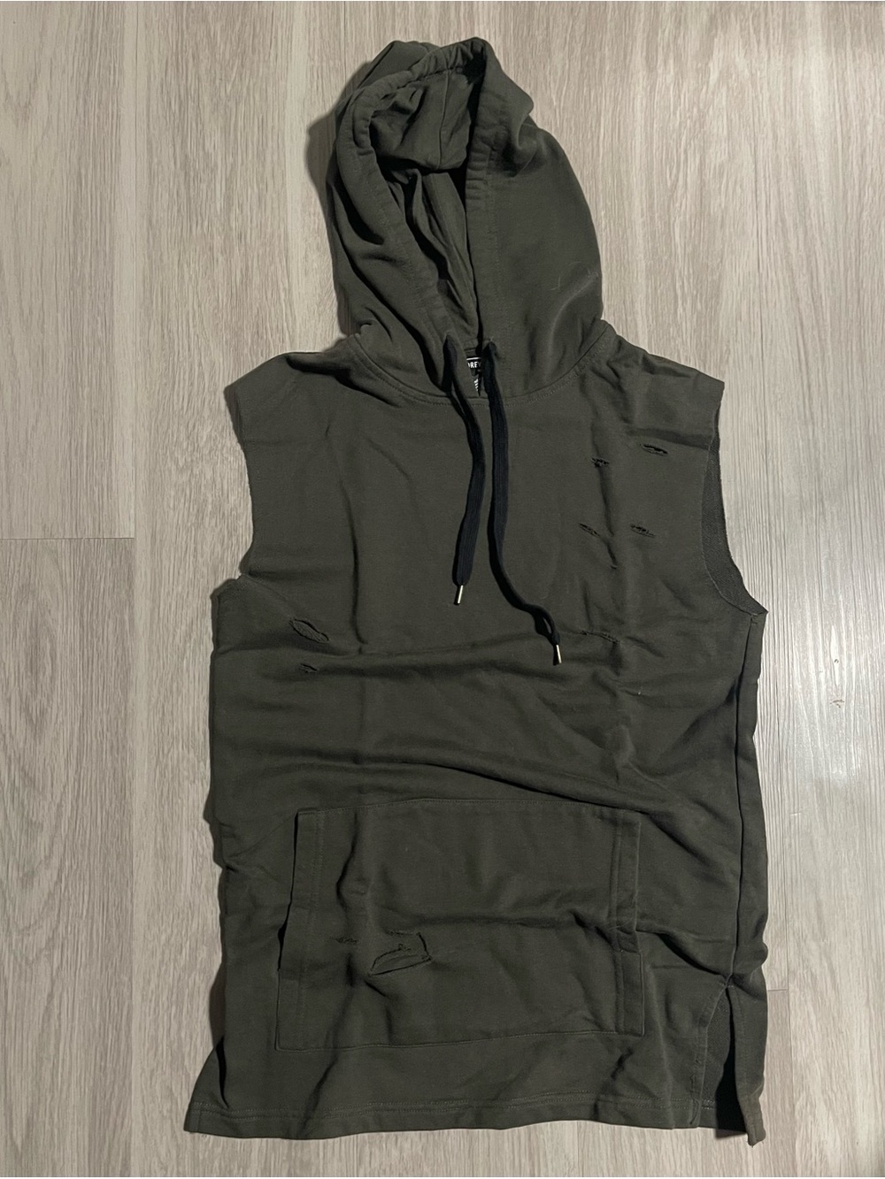 Sleeveless Hooded Distressed Knit Sweater